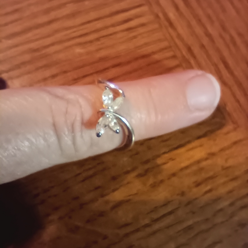 Sterling Silver Butterfly Ring With Clear Stones. Size 7